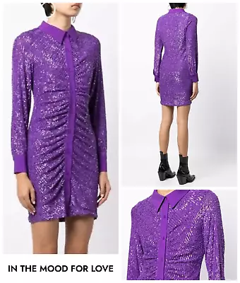 In The Mood For Love Shirt Dress Size UK 12 Linda Fitted Sequin Ruched - Violet • £150