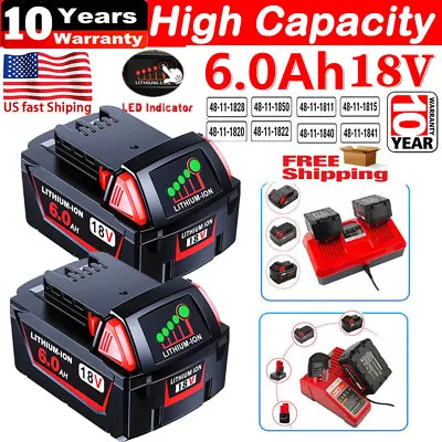 2X For-Milwaukee M-18 Lithium XC 6.0 Extended Capacity Battery 48-11-1860 6Ah • $43.98
