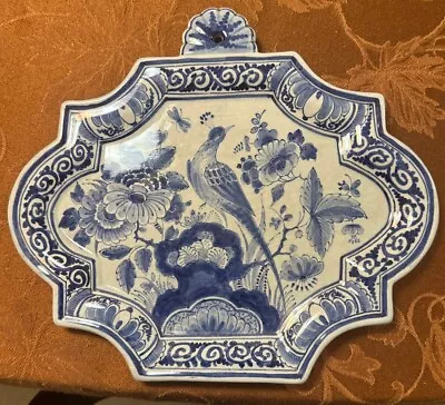 Vintage Holland Koninklijke Royal Delft Blue Hand Painted Plate Platter  Peacock • $225