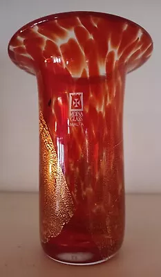 Vintage Mdina Red Splatter Gold Sparkle Art Glass Vase Signed  • £22