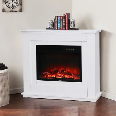 LED Electric Fireplace & MDF White Surround Suite Inset Stove Heater Freestand • £249.95