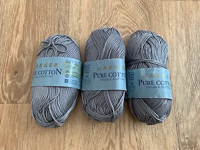 Jaeger Cotton Double Yarn Approx 3 X 50g Balls Grey Knitting Shade 530 • £12.99