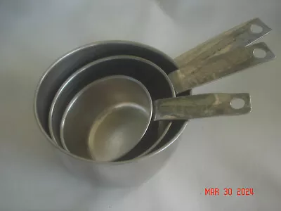 NICE! CLEAN SET 3 Vtg. FOLEY STAINLESS STEEL MEASURING CUPS  1/4 / 1/2 / & 1 Cup • $18.99