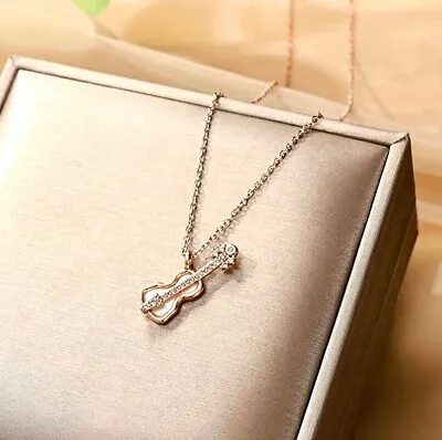 Rose Gold Titanium CZ Musical Instrument Guitar Violin Shell Pendant Necklace • $12.99