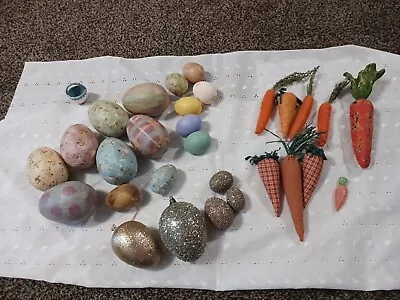 Vintage Easter Lot Paper Mache Eggs And Fabric Carrots - 30 Pieces  • $12