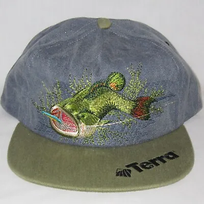 Vintage Made In USA Terra Snapback Hat Cap Big Open Mouth Bass Fish Fishing • $19.18