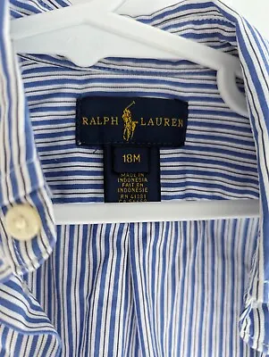 Ralph Lauren Long Sleeve Blue White Stripe Button Up Size 18m • $25