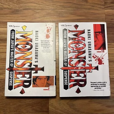 Naoki Urasawa's Monster Vol. 2 & 18 Manga Lot Ex Library Bindings Ships Fast • $42