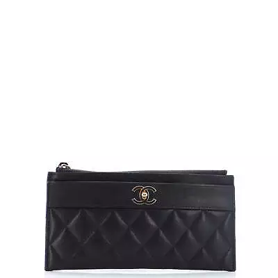 Chanel Mademoiselle Vintage Zip Pouch Quilted Sheepskin Long Black • $763.20