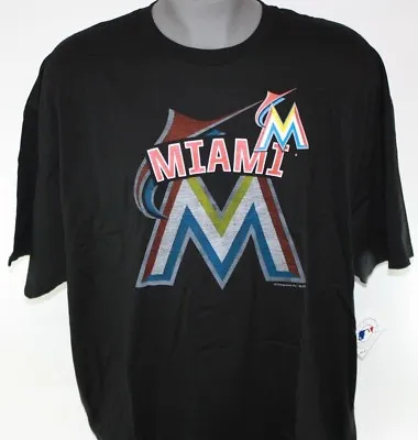 Mens MLB Genuine Merchandise Miami Marlins Large Logo Black Tee T-Shirt • $15.99