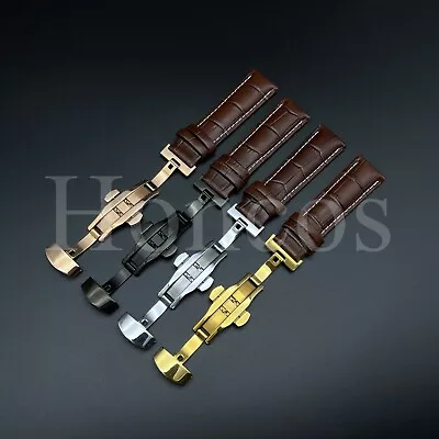 20mm Brown/wt Leather Watch Strap Band Deployment Clasp Fits For Bulova Accutron • $17.99