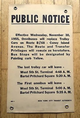 1955 Vintage Coney Island Brooklyn New York City Transit Trolley Bus Sign B-68 • $125