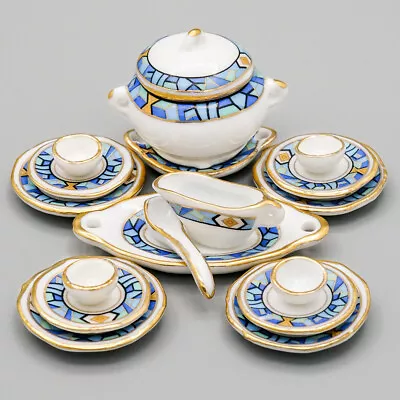 Dollhouse Miniature 17pcs Porcelain Tea Cup Set 1:12 Ceramic Tableware Kit Decor • $11.69