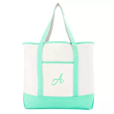 DALIX Monogram Tote Bag For Women Open Top Mint Green Personalized Letter A-Z • $19.99