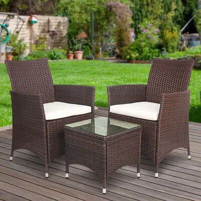 $268.95 • Buy 3PCS Wicker Furniture Table Chair Set Outdoor Bistro Setting Washable Seat Cover