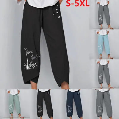 UK Summer Womens Ladies Cotton Linen Baggy Casual Harem Pants Trousers Plus Size • £12.99