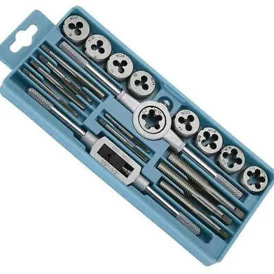 20pc Hand Tap And Die Set Screw Thread Reamer M3-M12 Twist Drill Bit Tool Kit • £10.85