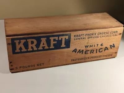 VINTAGE WOODEN 5 POUND KRAFT WHITE AMERICAN CHEESE BOX W/LID - SHARP GRAPHICS! • $24.99