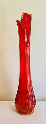 Vintage MCM LE Smith Thousand Eye Amberina Art Glass Stretch Swung Vase - 27” • $599