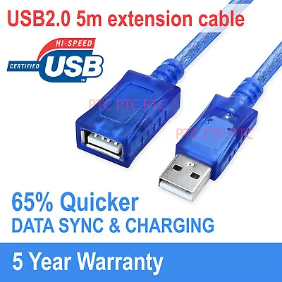 $8.85 • Buy 5 M Premium USB 2.0 Extension Cable Type A Male To Female Cable Blue AU Stock
