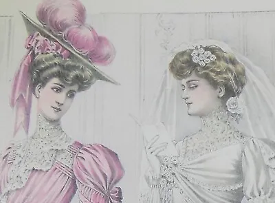 Antique Victorian Vintage Colorful Fashion Large Print Ladies Dresse Wedding [2] • $8.99