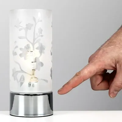 £15.99 • Buy Floral Touch Table Lamp Dimmer Chrome 19CM Tall Bedside Lounge Light Glass Shade