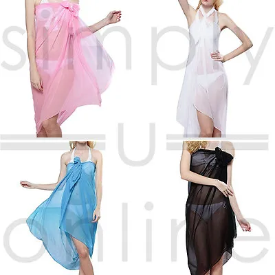 £5.39 • Buy Ladies Chiffon Sarong Cover-Up Wrap Kaftan Summer Beach Holiday Dress Swimwear