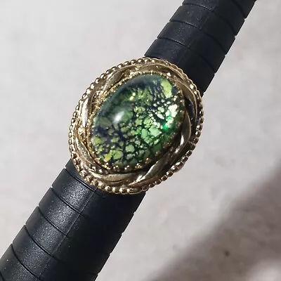 Vintage Signed Whiting & Davis Peacock Cocktail Cabochon Dragon Scale Ring • $80