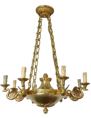 Gorgeous Vintage French 8 Arms Ormolu Bronze Brass Chandelier Ceiling Empire 60' • $1850