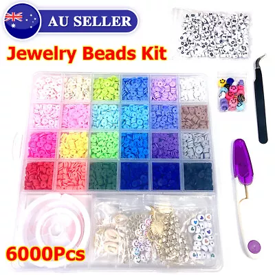 6000Pcs Clay Beads Kit For Bracelets Heishi Necklace Earrings Jewelry Making Set • $15.98