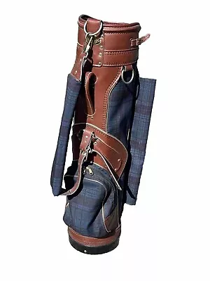 Vintage Burton Golf Bag Leather Canvas Brown & Blue Plaid Made In USA • $89.95