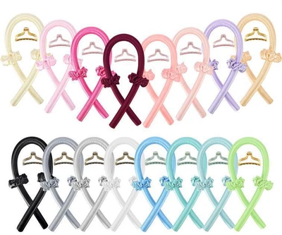 $14.07 • Buy Silk Ribbon Hair Curler Heatless Curling Rod Head Band Wave Former + Hair Clip