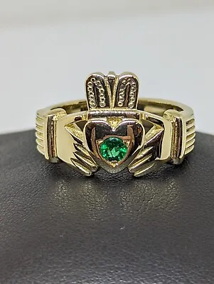 Men's 14k Yellow Gold / Emerald Claddagh Ring 10.8 Grams • $999