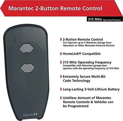 Marantec Digital 382 M3-2312 315 MHz 2-Button Garage Door Remote Control • $24
