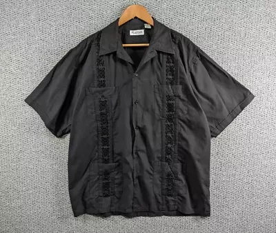 £29.50 • Buy PLATOON Vtg Men's Black Guayabera Cuban Panama Tropical Casual Button Shirt - XL