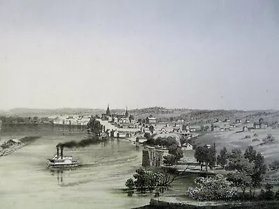 Saint Paul Minnesota Mississippi River Steam Boats 1860 Early City View Print • $100