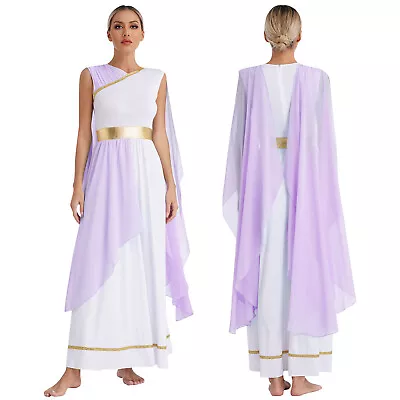 US Womens Greek Grecian Dress Gold Trims Ancient Toga Greece Roman Cosplay Dress • $27.11