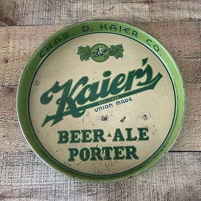 Vintage Kaier's Beer Metal Tray 12 Inch Diameter Rare Green Mahanoy City PA • $99.93