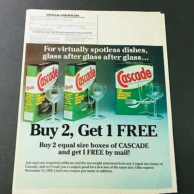 VTG Retro 1983 Cascade Automatic Dishwashing Detergent Buy 2 + 1 FREE Ad Coupon • $18