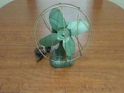 Vtg Mid Century Electric Fan Green Heavy Duty Metal Industrial Rare Art Deco • $65