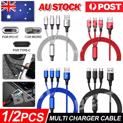1/2pcs 3in 1 Multi USB Charger Charging Cable Cord For Micro USB TYPE Android AU • $4.45