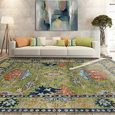 LoomBloom Multi Size Muted Turkish Oushak Hand Knotted Wool Area Rug Green • $999.99