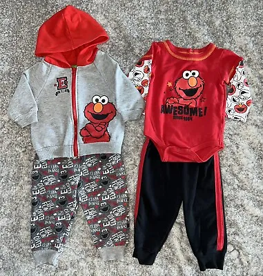 (2) Sesame Street Elmo Outfits - Black Gray Red & White (Size 6-9 Months) • $3.99