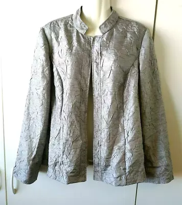 New Women's Chico's Metallic Silver Long Sleeve Open Crinkle Jacket Size 2 L Nwt • $39.99