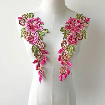 Mirror Pair Antique Flower Lace Applique Neckline Trim Embroidery Patch • £5.99