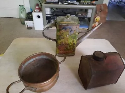 Vintage Olive Oil Can 6  LOG Cabin SYRUM Brass Small Pot Lot TINS • $12