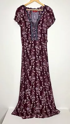 Tigerlily Size 8 Women's Dress Maroon Floral Boho Gypsy Summer Festival Maxi • $46.99