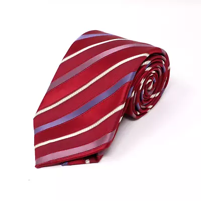 Ermenegildo Zegna 95% Silk 5% Cotton Blend Mens Tie Red Purple Stripe Italy • $19.99