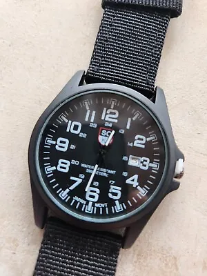 Mens Field Military Army Round Black Case Date Black Nylon Strap Watch Msrp $30 • $8.99