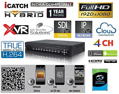 4 Channels H.264+ 1080P HD Hybrid Surveillance HD-SDI DVR/NVR 3 In 1 IP/Cloud • $229.99